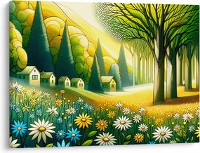 Kép - Falu sárga-zöld színekben (70x50 cm)