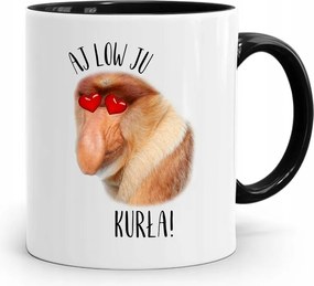 Bögre Fekete Vicces Hordozó Janusz Aj Low Ju nyomott mintával