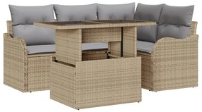 Kültéri étkező szett párnával 5 pcs Bézs Poli rattan