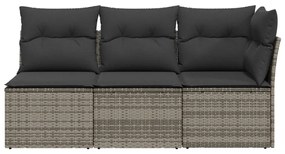 3 személyes szürke polyrattan kerti kanapé párnával