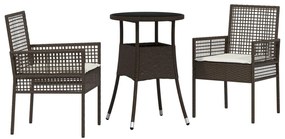 3 Részes Kert Étkező Garnitúra Barna Poli Rattan