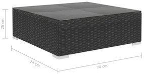 9-részes fekete polyrattan kerti bútorszett párnákkal