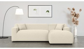 Bézs-krémszínű kordbársony sarokkanapé (jobb oldali-heverő résszel) Martin – Ropez