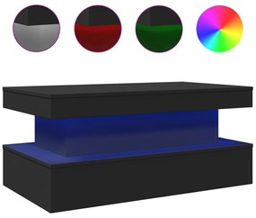 Fekete dohányzóasztal LED-lámpákkal 90x50x40 cm