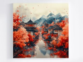 Poszter Tájkép Város Házak Ázsia Ősz Kína Hegyek 40x40