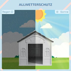 PawHut Kutyaház ferde tetővel, időjárásálló, műanyag, szürke