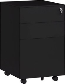 Vinsetto Mobil Irattároló 3 Fiókkal, Zárható Irodai Szekrény, Nyomás alatt álló Szekrény, Függő Fájlokkal, A4 Formátumú Irodai Konténer, Acél, 37 x 43