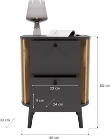 Pure 2 fiókos éjjeliszekrény kézműves tölgy/szürke