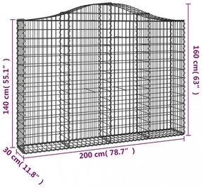 6 db íves horganyzott vas gabion kosár 200x30x140/160 cm