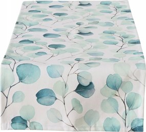 Dekoratív Fehér Pamut Asztali Futó Növényi Mintával 140 X 40 CM