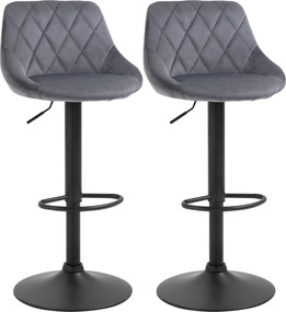 HOMCOM 2 db Bárszék Magasságállító Mechanizmussal, Fém Alap és Műbőr Ülés, Modern Forgószék Háttámmal és Lábpihenővel, 46x48x83-104cm, Szürke és Feket