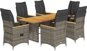 vidaXL 7 részes szürke polyrattan kerti étkezőgarnitúra párnával