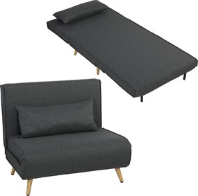HOMCOM 3-in-1 Sleeper Chair with Fold-Out Bed, Converts to 190 x 63 cm Single Bed, Adjustable Recline, Metal Legs, Lumbar Pillow, Linen-Look Grey | Ao