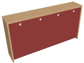 Verno közepes gardrób 248 x 46 x 130 cm, üvegajtó, világos tölgy / piros