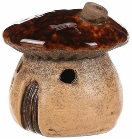 Gomba házikó gyertyatartó, barna, 12 x 12 x 13 cm