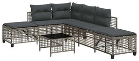 3 részes szürke polyrattan kerti sarokkanapészett párnákkal