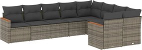 vidaXL 9 részes szürke polyrattan kerti ülőgarnitúra párnákkal