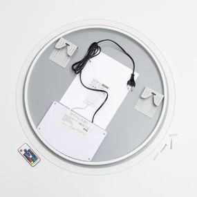 Brilagi-LED RGBW, dimmelhető, beépített páramentesítő fűtéssel rendelkező világított tükör CLARA PRO 19W/230V, átmérő 60 cm, IP44 + távirányító