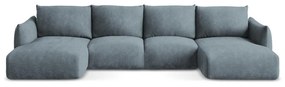 Kék zsenília kinyitható sarokkanapé (U alakú) Leila – Makamii