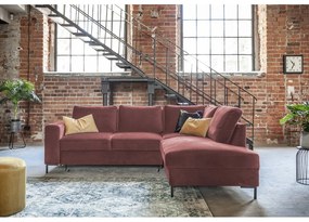 Rózsaszín bársony kinyitható sarokkanapé (jobb oldali) Lofty Lilly – Miuform