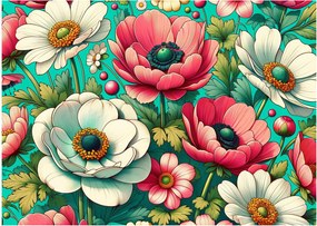 Kép - Virágok kék háttéren (70x50 cm)