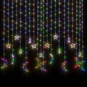 csillag és hold fényfüzér 345 színes LED-del és távirányítóval
