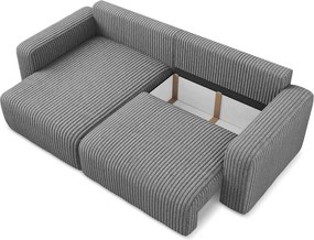 Szürke kordbársony kinyitható-tárolóhelyes sarokkanapé (bal oldali-heverő résszel) Kona – Makamii