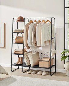 Ruhatartó állvány 45 × 120 × 160 cm, ruhatartó és cipőtartó egyben ébenfekete / matt fekete