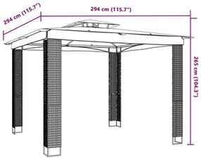 antracitszürke szövet dupla tetős pavilon 2,94 x 2,94 m