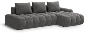 Szürke bársony kinyitható-tárolóhelyes sarokkanapé (jobb oldali-heverő résszel) Linz – Cosmopolitan Design