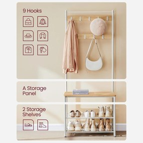 Kabáttartó cipőtároló paddal, tölgy és fehér