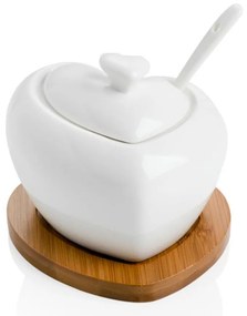 Heart porcelán cukortartó kiskanállal, bambusz alátéttel - Brandini