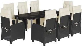 vidaXL 9 részes fekete polyrattan kerti étkezőgarnitúra párnákkal