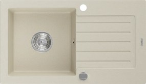Mexen Pablo gránit mosogatótálca, 1 rekeszes, csepegtetővel, 752 x 436 mm, bézs, króm szifon - 6510751010-69