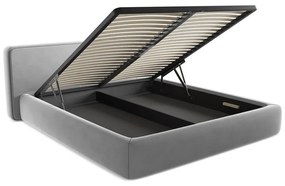 Szürke kárpitozott ágyneműtartós franciaágy ágyráccsal 180x200 cm Kiana – Makamii