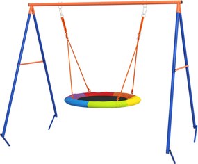 Outsunny Gyermekhintája, Fészekhinta 1-2 Gyermek számára Erősített Fém A-kerettel, 196x172x180cm, Többszínű | Aosom