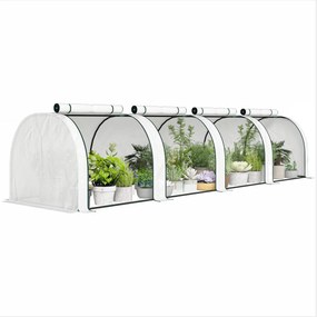 Outsunny polytunnel üvegház felhajtható cipzáras ajtóval, acélvázzal — 395 × 100 × 80 cm, paradicsomhoz és zöldségekhez (fehér) | Aosom