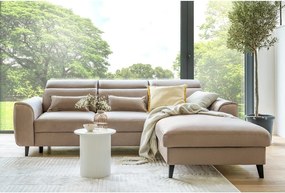 Világosbarna bársony kinyitható-tárolóhelyes sarokkanapé (jobb oldali-heverő résszel) Foble – ELTAP