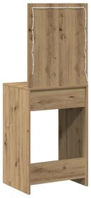 Sminkasztal LED világítással Tömör tölgy 50x41x135 cm