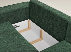 Sötétzöld zsenília kinyitható-tárolóhelyes sarokkanapé (jobb oldali-L alakú) Tonga – Maison de Rêve