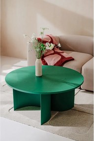 Zöld kerek dohányzóasztal kőrisfa dekoros asztallappal ø 95 cm Gavo – noo.ma