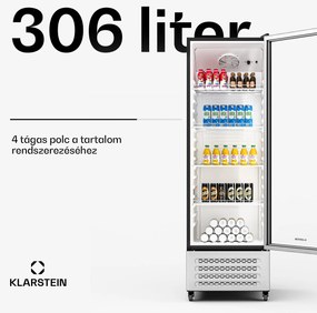 Klarstein GrandCooler italhűtő, 306 l, LED világítás, kerekekkel, 4 polc