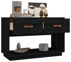 fekete tömör fenyőfa TV-szekrény 90x40x602 cm
