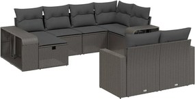 vidaXL 10 részes fekete polyrattan kerti ülőgarnitúra párnákkal