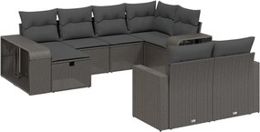 vidaXL 10 részes fekete polyrattan kerti ülőgarnitúra párnákkal