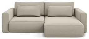 Bézs bársony kinyitható-tárolóhelyes sarokkanapé (jobb oldali-heverő résszel) Kapua – Makamii