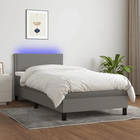 Sötétszürke szövet rugós és LED-es ágy matraccal 80 x 200 cm