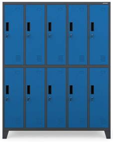 Fém öltözőszekrény 10 ajtóval BARTEK 1360 x 1720 x 450 mm, antracit-kék