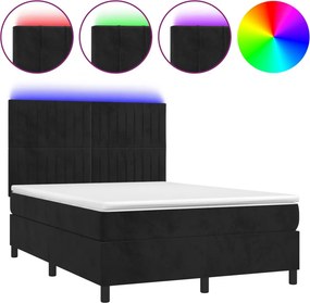 vidaXL fekete bársony rugós és LED-es ágy matraccal 140x190 cm