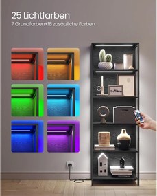 6 szintes könyvespolc, álló polcrendszer állítható LED világítással, 30,3 x 60 x 178,6 cm